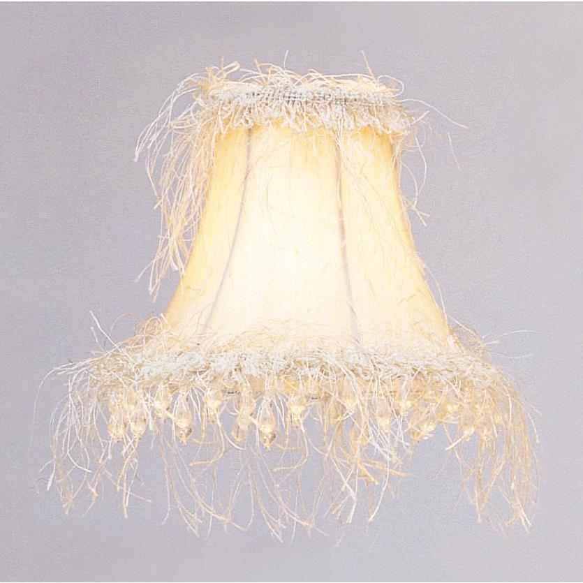 Livex Lighting S106 Chandelier Shade Off White Silk Bell Clip Shade with Corn Silk Fringe and Beads
